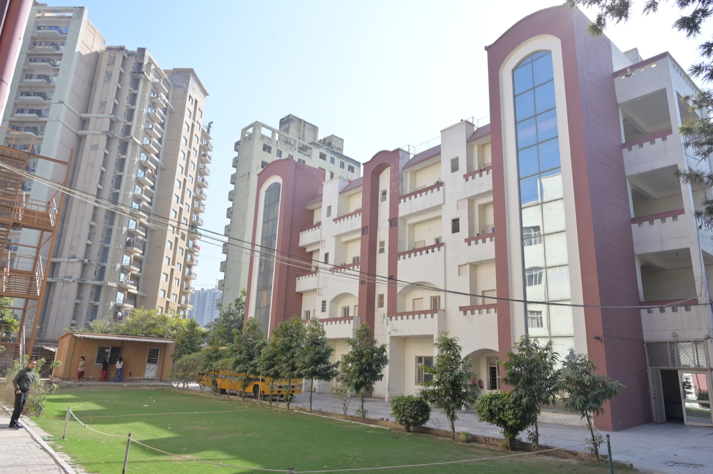 Exterior of the shared R.R. School & College of Nursing and Dhaumya Academy campus in Sector 95, Gurugram