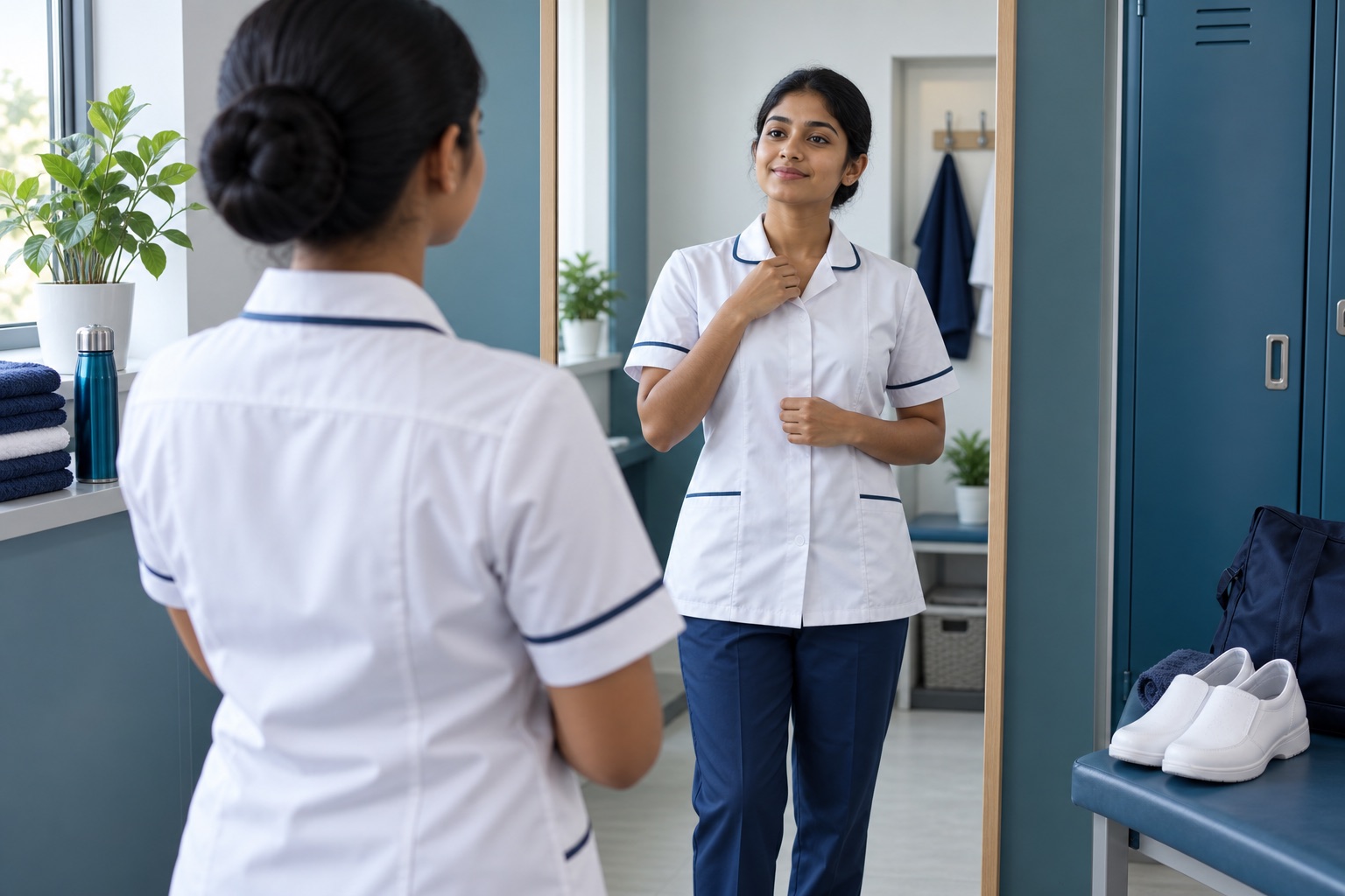 Indian healthcare trainees in clean professional uniforms during a clinical skills lesson